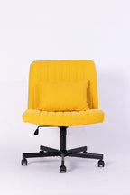 Yellow Linen Criss Cross Armless Office Chair with Wheels - Modern Comfort for Home Office, Meditation & Makeup Spaces | Prem