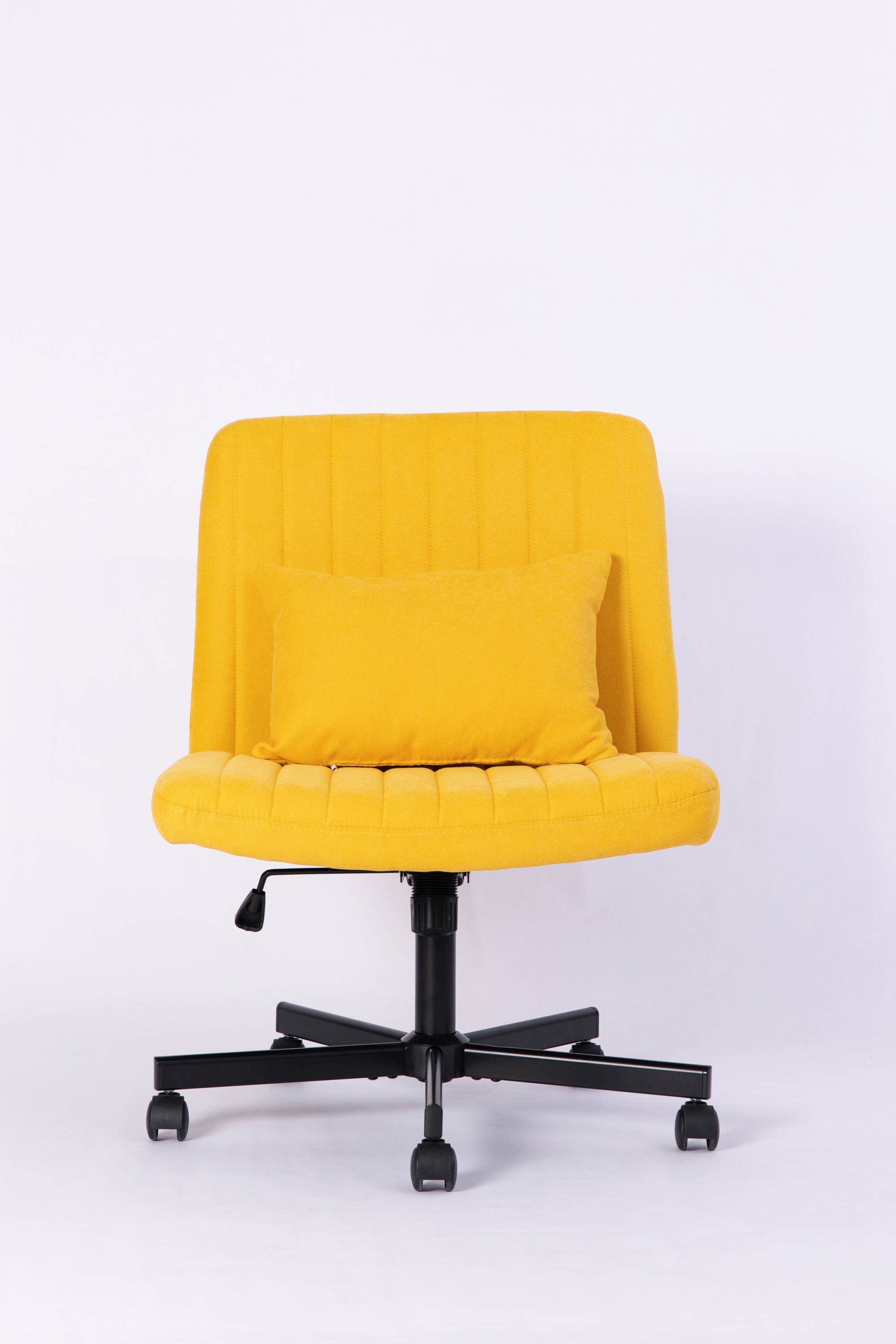 Yellow Linen Criss Cross Armless Office Chair with Wheels - Modern Comfort for Home Office, Meditation & Makeup Spaces | Prem