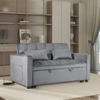 Convertible Sofa Bed, 3-in-1 Pull Out Couch Bed with Reclining Backrest, Pillows, Light Gray Velvet. - Grand Goldman Shop