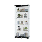 Glass Display Cabinet with 5 Shelves Double Door, Curio Cabinets for Living Room, Bedroom, Office, Black Floor Standing Glass