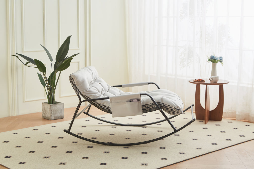 Rocking Chair with Extra-Wide Technical leather Upholstered Gliding Chair Boucle Reclining Chair, Modern Accent Chair for Living Room Nursery Bedroom -white - Grand Goldman Shop