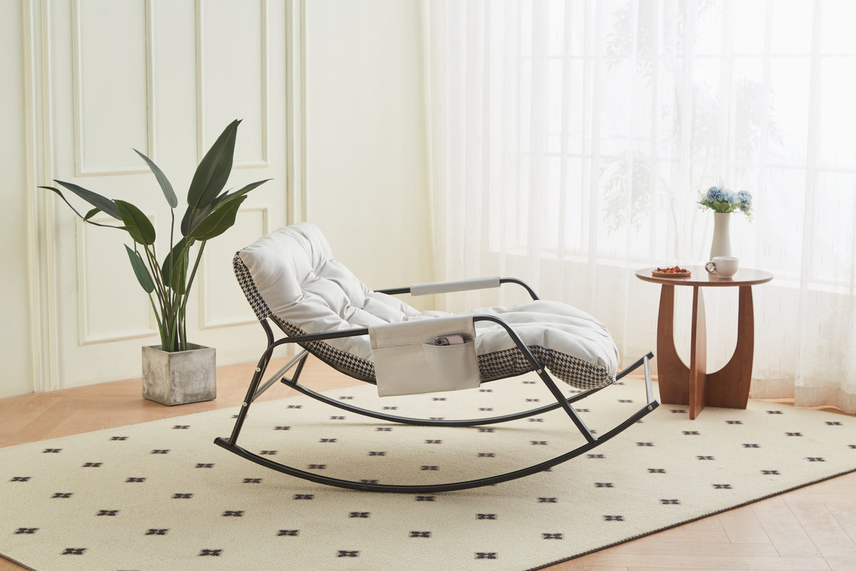 Rocking Chair with Extra-Wide Technical leather Upholstered Gliding Chair Boucle Reclining Chair, Modern Accent Chair for Living Room Nursery Bedroom -white - Grand Goldman Shop