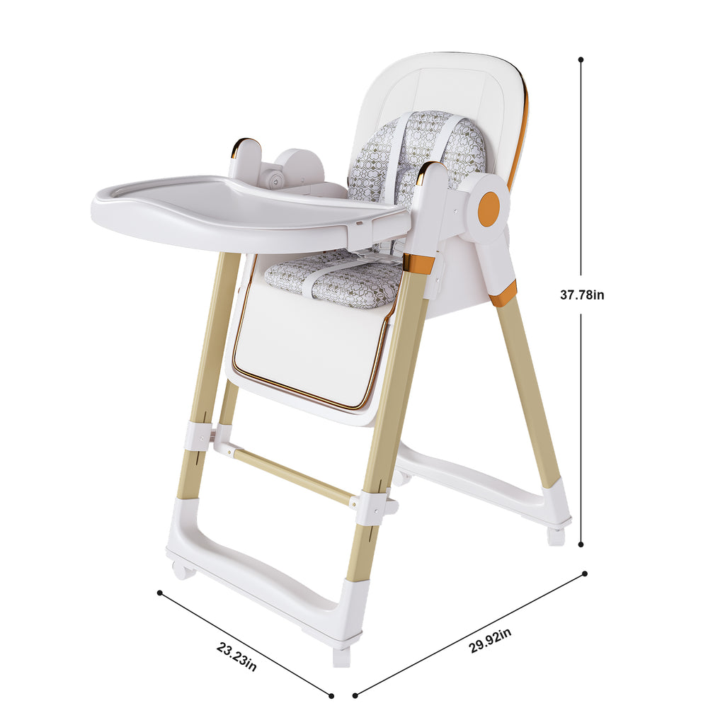 Convertible Baby High Chair to Rocker with 5-Point Harness, Foldable Infant Feeding Chair in White with Removable 2-Tier Easy
