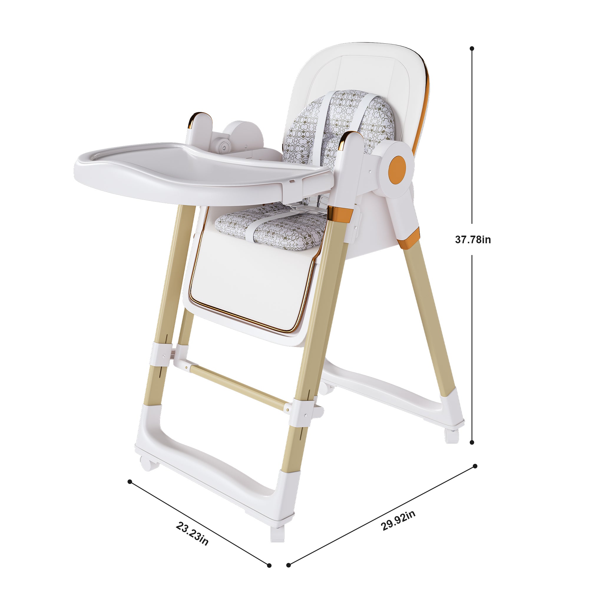 Convertible Baby High Chair to Rocker with 5-Point Harness, Foldable Infant Feeding Chair in White with Removable 2-Tier Easy