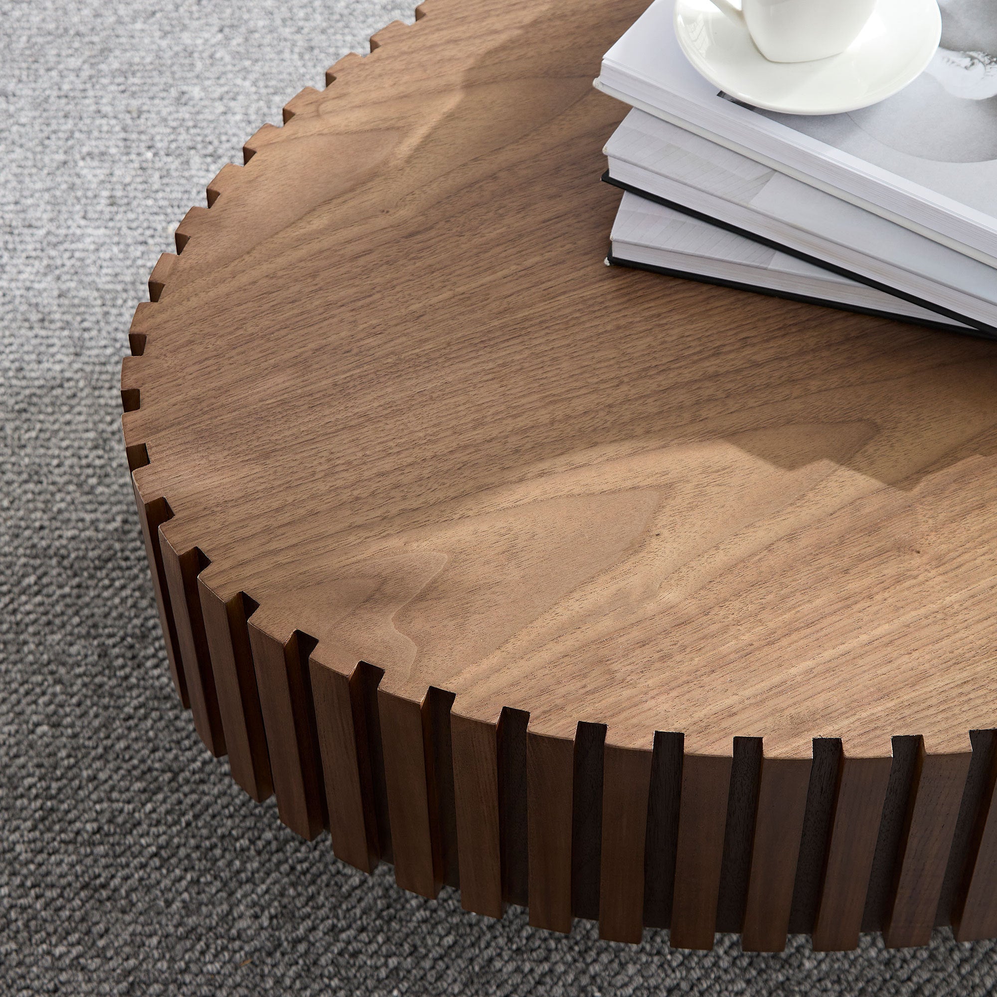 Modern Handcraft Drum Coffee Table Length 43.7 inch Ellipse Coffee Table for Living Room,Oval Small Coffee Table with Sturdy Pedestal,Walnut MDF,W2582P251185 - Grand Goldman Shop
