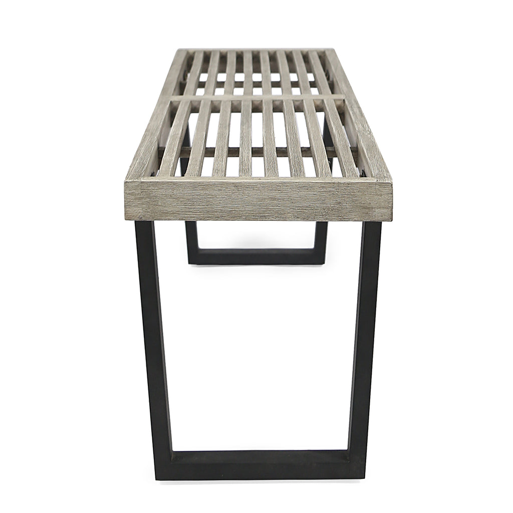 Intrinsic Outdoor Dining Bench with Iron Legs and Slat Top, Black+ Gray - Grand Goldman Shop