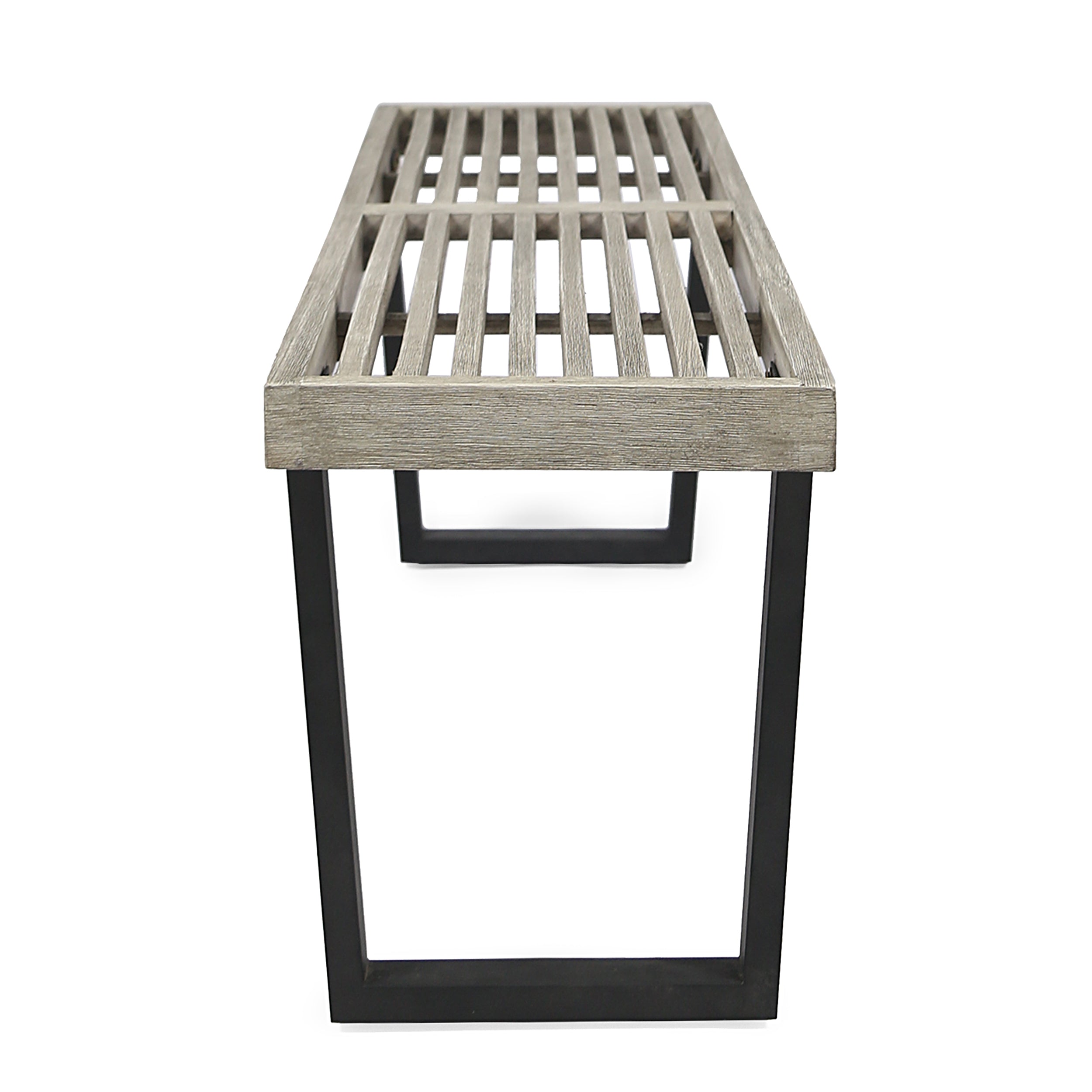 Intrinsic Outdoor Dining Bench with Iron Legs and Slat Top, Black+ Gray - Grand Goldman Shop