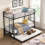 Modern Twin Over Twin Metal Bunk Bed with Trundle Black Durable Space-Saving Design - Grand Goldman Shop