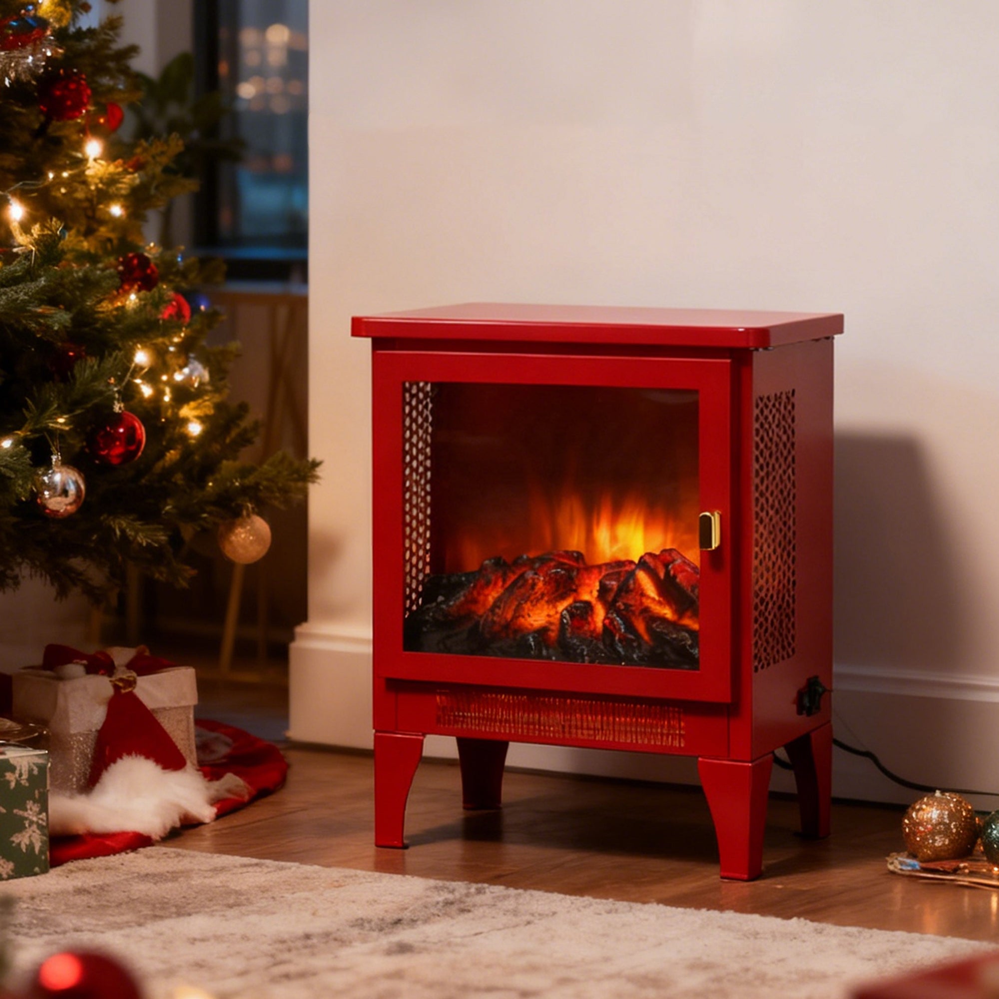 18 inch Freestanding Electric Fireplace Stove heater with 3D Flame effect,Classic Red - Grand Goldman Shop
