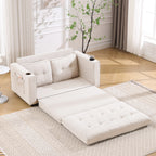 {VIDEO Provided}3-in-1 Upholstered Futon Sofa Convertible Sofa bed,Foldable Tufted Loveseat with Pull Out Sleeper Couch Bed,Folding Mattres Love Seat Daybed W/Side Pockets and Cup Holder, Beige - Grand Goldman Shop