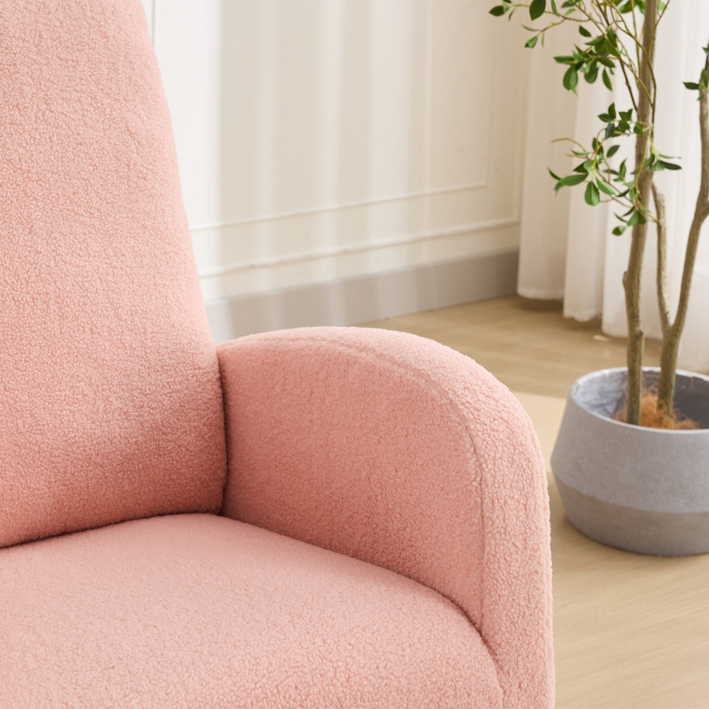 27.2'W Rocking Chair for Nursery, Sherpa Glider Chair with High Back and Side Pocket, Rocking Accent Armchair with Rubber Wood Legs for Living Room/Bedroom.Pink - Grand Goldman Shop