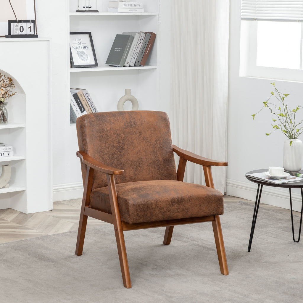 Mid-Century Modern Wingback Accent Chair with Solid Wood Frame and Extra-Thick Backrest – Lounge Chair for Living Room, Bedroom, or Reading Room - Grand Goldman Shop