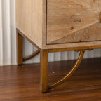 59.44' Light Wood Sideboard Buffet - 3-Drawer + 2-Door Storage Cabinet with Geometric Relief Fronts, Gold Metal Legs for Living Room/Dining Room - Grand Goldman Shop