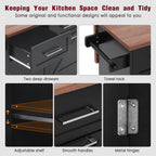 K&K 47.2' Farmhouse Kitchen Island with Drop Leaf, Kitchen Storage Island with Removable Side Racks, Two Drawers, Rolling Kitchen Cart on Wheels with Towel Rack, for Home, Kitchen, Dining Room, Black - Grand Goldman Shop