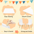 White Wooden Kids Table and 2 Chairs Set, 3-Piece Toddler Activity Play Table with Solid Wood & MDF Construction, Compact Siz