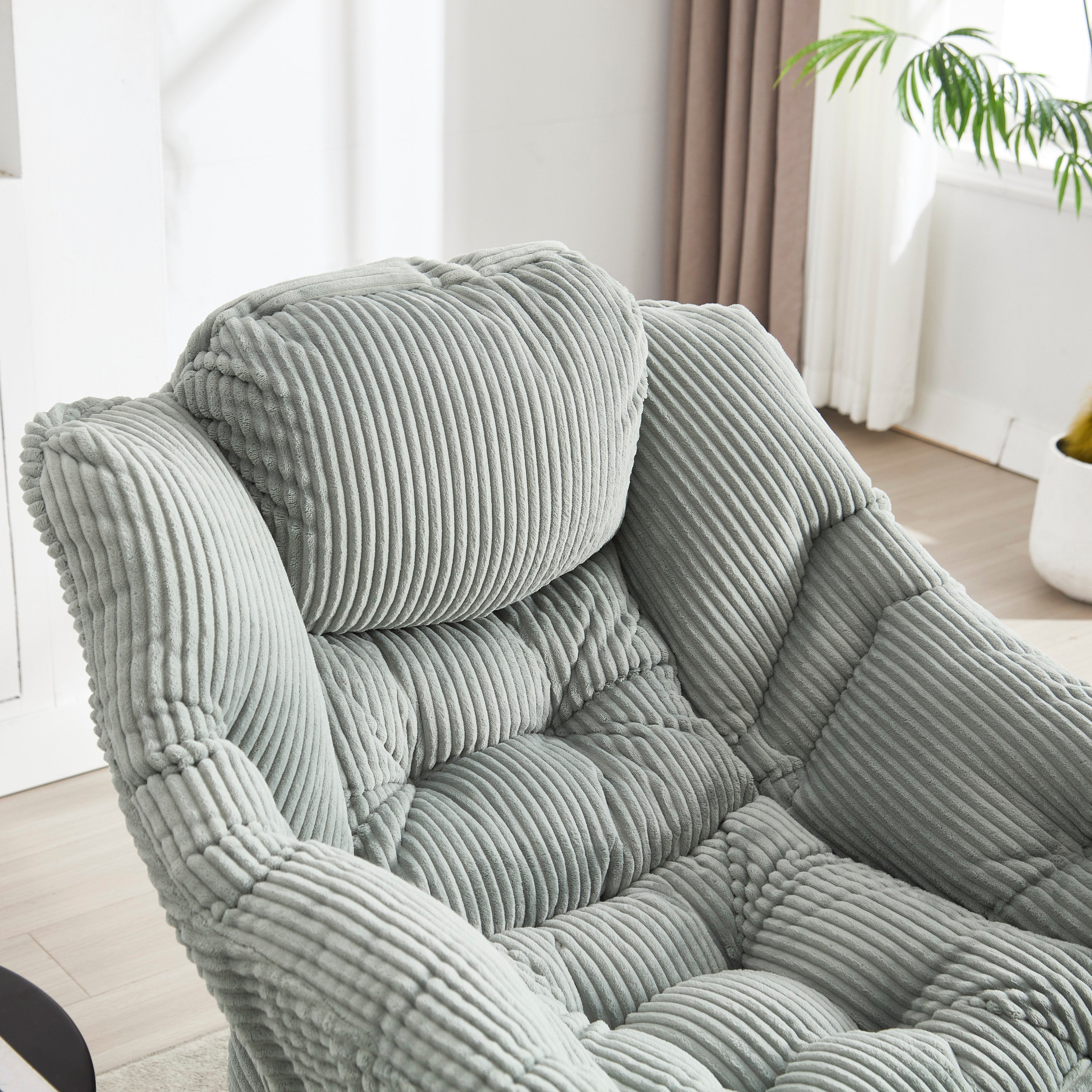 Lazy Chair with Ottoman, Modern Lounge Accent Chair with Armrests and a Side Pocket, Leisure Upholstered Sofa Chair Reading Chair with Footrest for Small Space, Corner Chair-Light green - Grand Goldman Shop