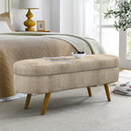 Ottoman Oval Storage Bench with Rubber Wood Legs, Gray Fabric, 43.5'x16'x16' - Grand Goldman Shop