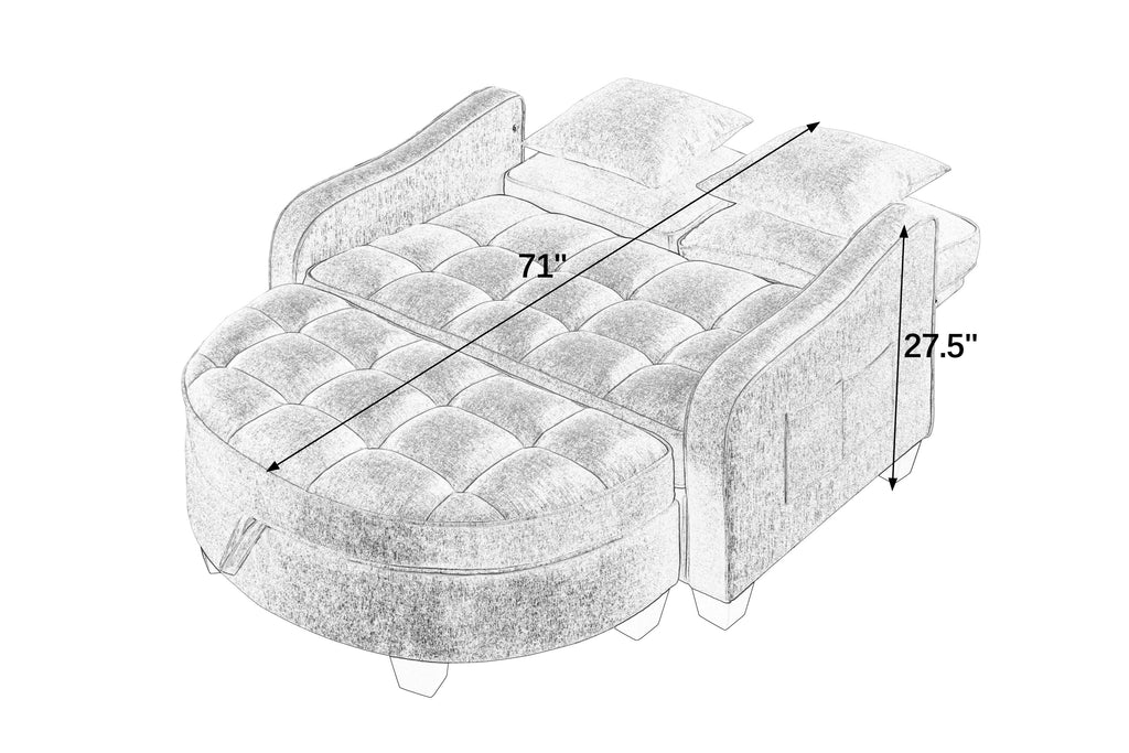 Two-seater sofa, double sofa chaise longue, with irregular armrests and backrests, footrest with storage space, comes with two small throw pillows, suitable for living room and bedroom - Brown - Grand Goldman Shop