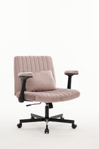 Pink Velvet Criss Cross Armrest Office Chair with Wheels - Comfortable for Home Office, Reading & Vanity - Grand Goldman