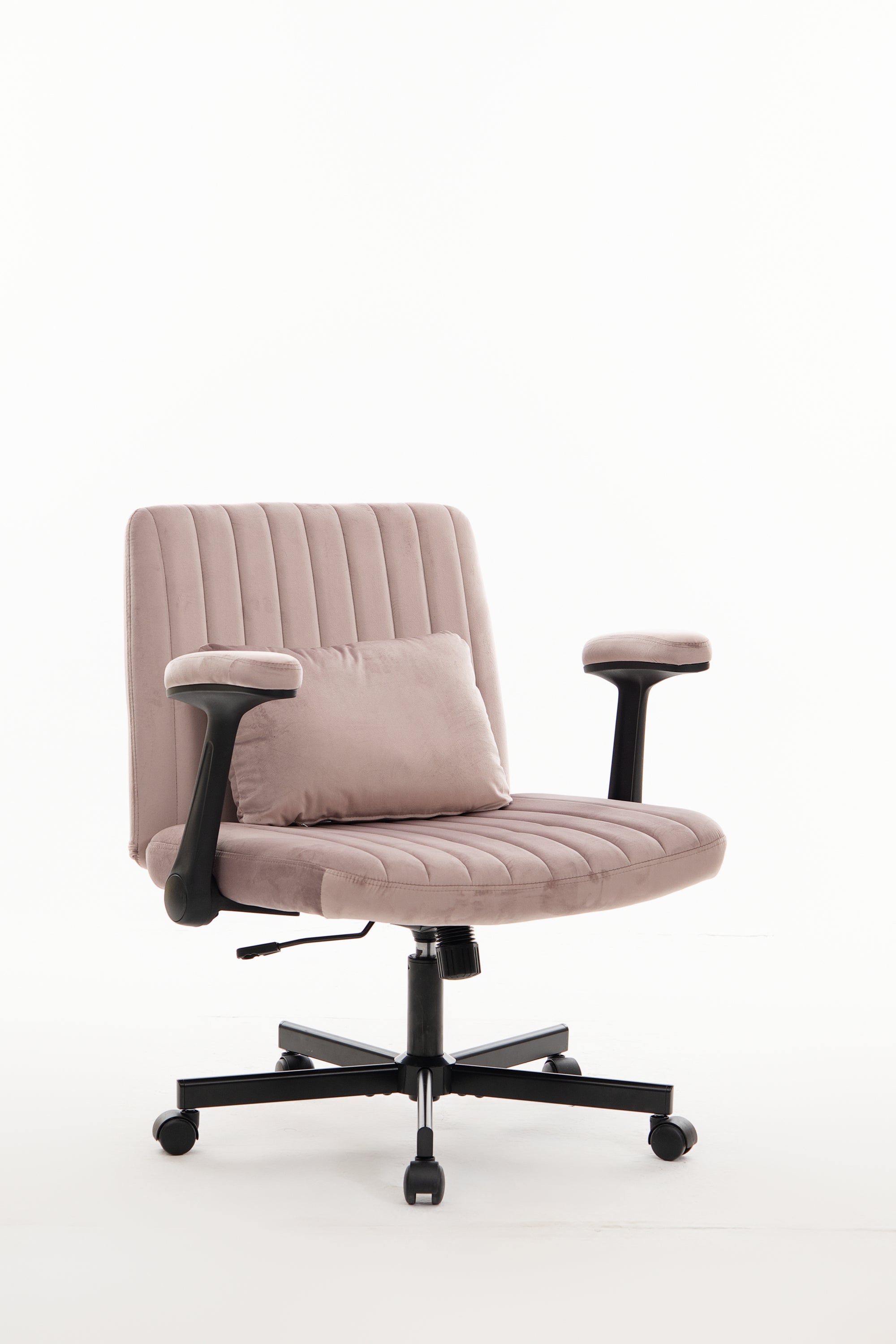 Pink Velvet Criss Cross Armrest Office Chair with Wheels - Comfortable for Home Office, Reading & Vanity - Grand Goldman