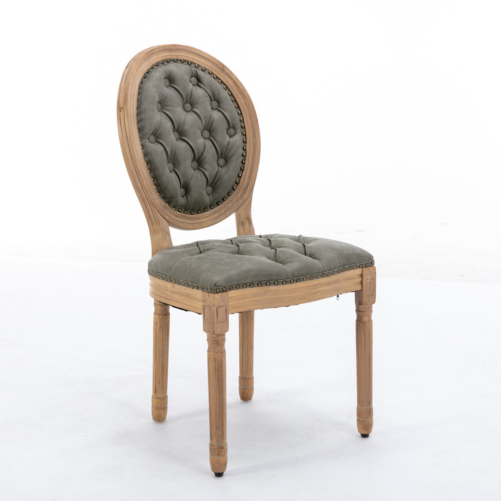French Style Solid Wood Frame Antique Painting,Hand-pulled buckle decoration PU artificial leather Dining Chair with Nailhead Trim ,Wood Legs,Set of 2,White Pine Green,SW1839WP - Grand Goldman Shop