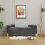 65.35'Wide Upholstered Flip-top Storage Accent Bed Bench, Corduroy Footrest Ottoman with Armrests&Backrest&2 Bolster Pillows Wood Legs for Living Room, End of Bed, Hallway, Entryway Bedroom. Charcoal - Grand Goldman Shop