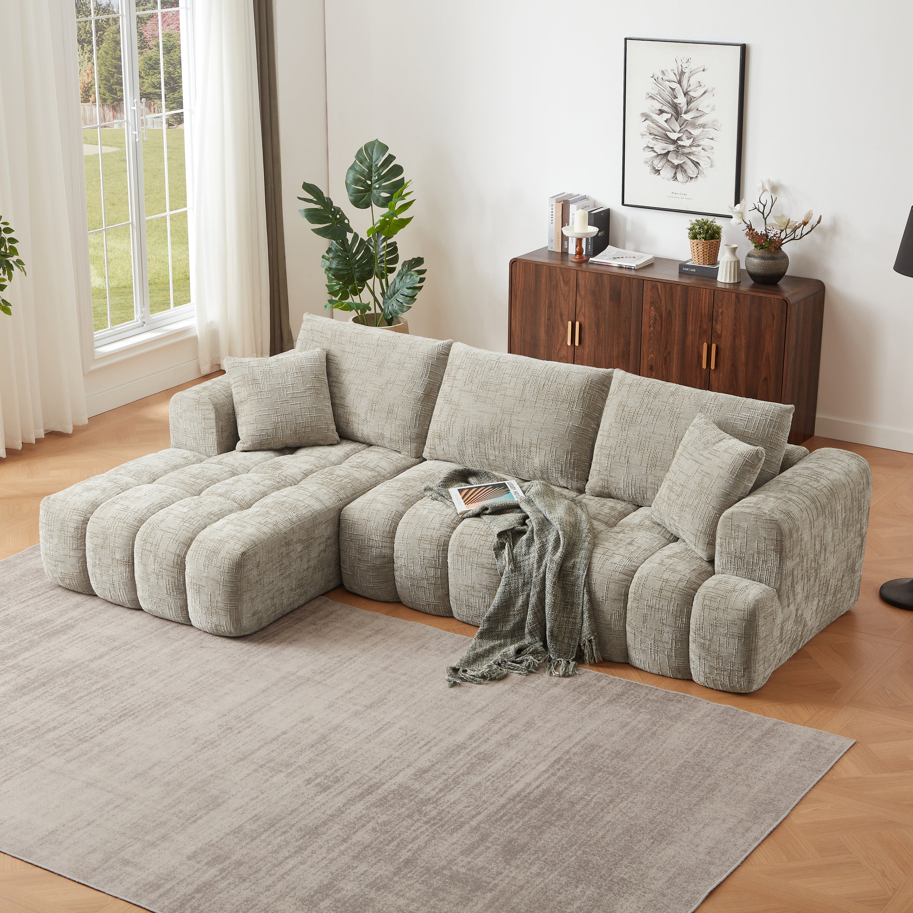 Chenille L-Shape Luxury Sectional Oversized Sofa,Mnimalist Design,Comfy Sleeper Couch for Living Room,Apartment&Reception Spaces,No Assembly Required - Grand Goldman Shop