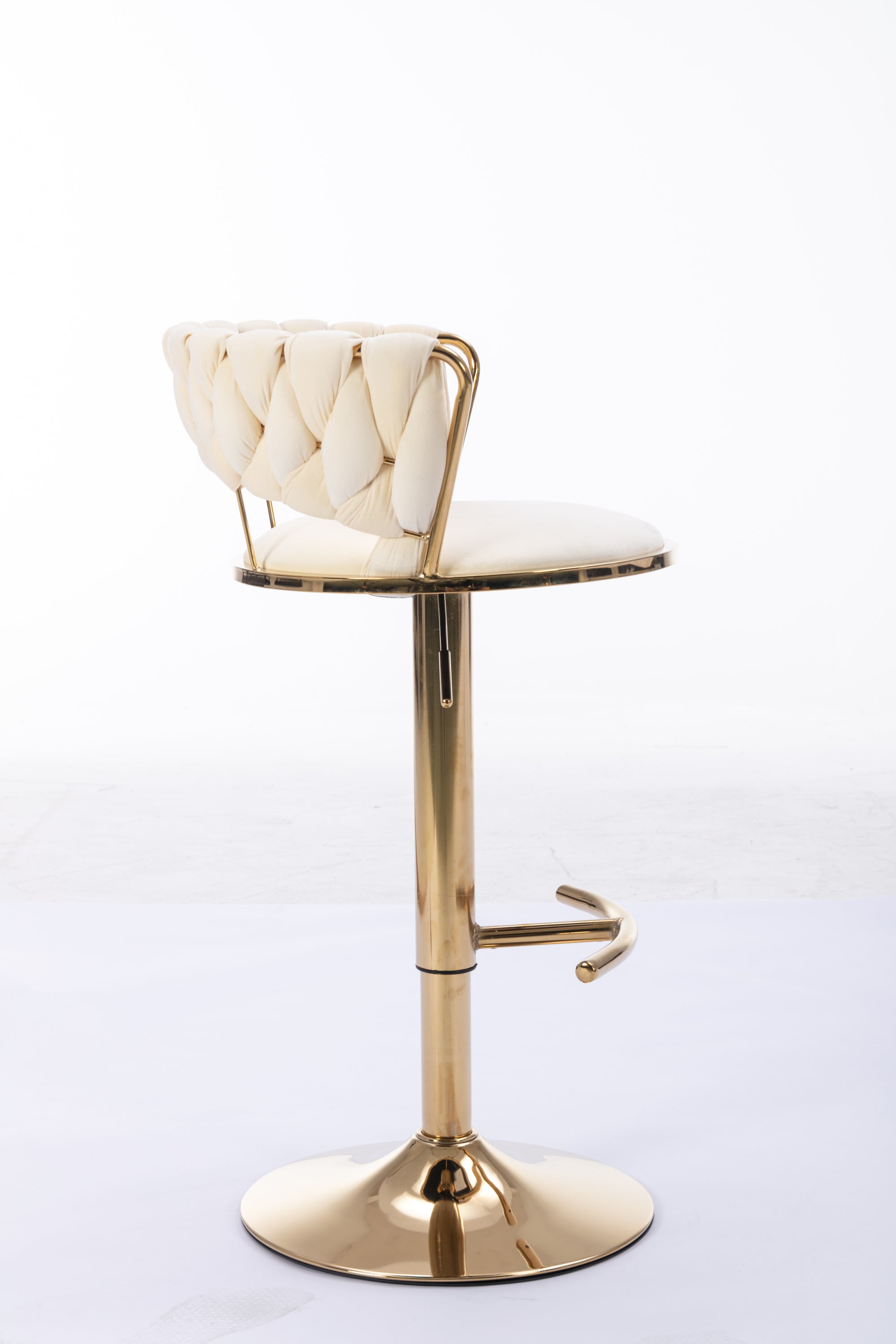 Set of 2  Bar Stools,with Chrome Footrest and Base Swivel Height Adjustable Mechanical Lifting Velvet + Golden Leg Simple Bar Stool-Cream - Grand Goldman Shop