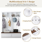 Farmhouse 4-in-1 Hall Tree with Wood Grain Bench, Mudroom Versatile Coat Rack with 2 Large Drawer, Entrance Organizer for Hallway, Living Room, White, 55.9'W (OLD SKU: N721P313099K) - Grand Goldman Shop
