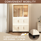 Portable Wardrobe Closet Storage Organizer with 9 Magnetic Doors, Cream White, - Grand Goldman Shop