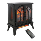 Classical 24-Inch 3D Flame Electric Infrared Quartz Fireplace Stove with Remote Control, Antique Black, Tempered Glass & Sheet Metal - Grand Goldman Shop