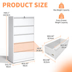 5 Drawer Metal Lateral File Cabinet , White Filing Cabinet with Lock, Lockable File Cabinet for Home Office, Locking Metal Fi
