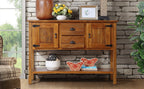 46'' Solid Wood Sideboard Console Table with 2 Drawers and Cabinets and Bottom Shelf, Retro Style Storage Dining Buffet Server Cabinet for Living Room Kitchen Dining Room(Brown) - Grand Goldman Shop