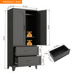 71' Tall Metal Wardrobe Cabinet with 2 Drawers and Hanging Rod, 2 Doors Wardrobe Closet with Shelf for Bedroom, Office, Laundry Room,Entryway ,Foyer,Guesthouse (Black) - Grand Goldman Shop