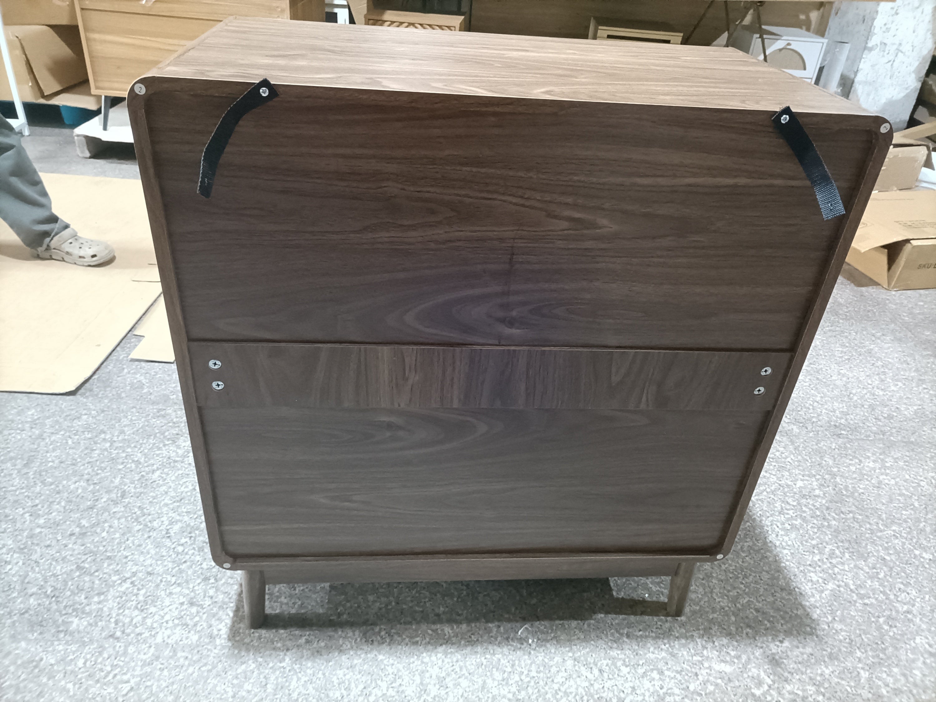 Modern Sideboard Buffet Cabinet with Carved 2 Doors and Adjustable Layer Board for Living Room and Kitchen, Walnut, MDF - Grand Goldman Shop