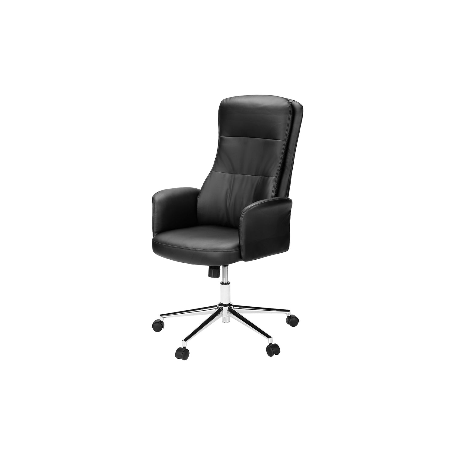 Contemporary Black Leather-Look Office Chair with Adjustable Height, Ergonomic Design, Chrome Base, and Padded Armrests - Gra