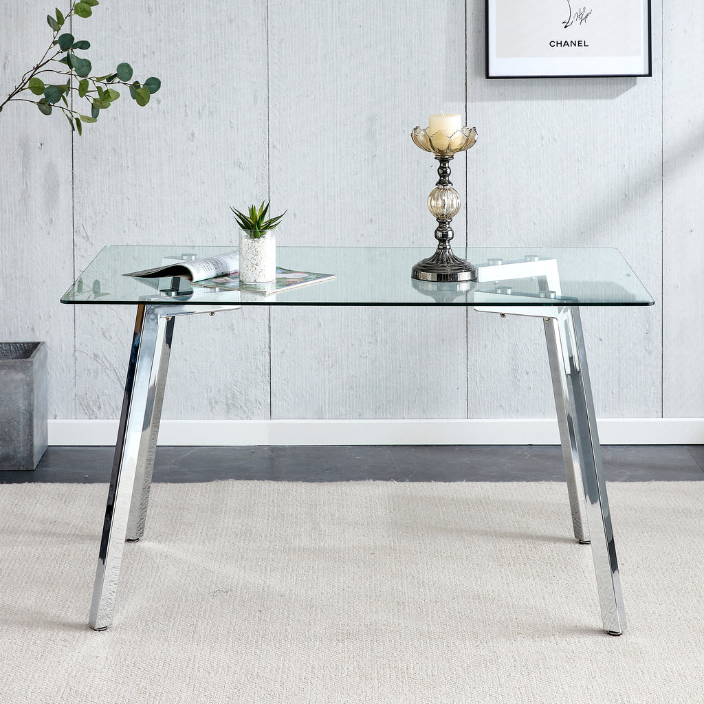 Glass Dining Table Modern Minimalist Rectangular  for 4-6 with 0.31' Tempered Glass Tabletop and plating Metal Legs, Writing Table Desk, for Kitchen Dining Living Room, 51' W x 31'D x 30' H 1123 - Grand Goldman Shop