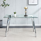 Glass Dining Table Modern Minimalist Rectangular  for 4-6 with 0.31' Tempered Glass Tabletop and plating Metal Legs, Writing Table Desk, for Kitchen Dining Living Room, 51' W x 31'D x 30' H 1123 - Grand Goldman Shop