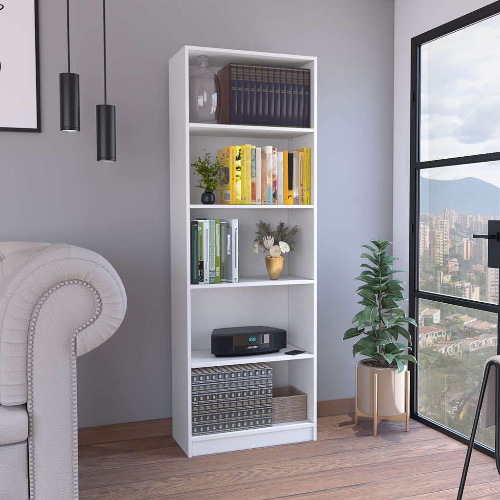 Vinton 4-Tier Bookcase with Modern Storage for Books and Decor, White | Premium Home Decor - Grand Goldman