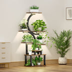 8-Tier Indoor Plant Stand with 5 Grow Lights, Rustic Brown MDF+Metal, 10-Level Dimming, 62-Inch Tall for Living Room or Garden - Grand Goldman Shop