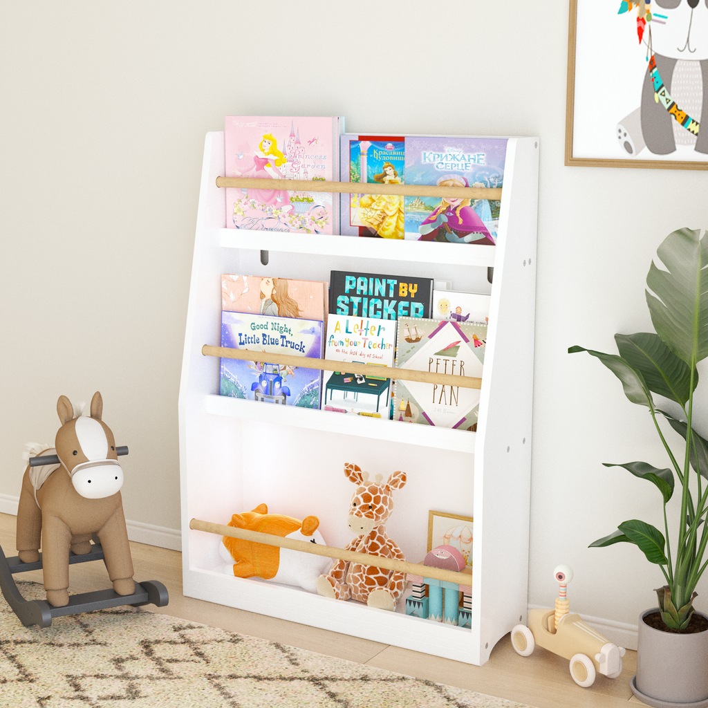 3 Tier Kids Book Shelf,Kids Book Rack, Helps Keep Bedrooms, Playrooms, and Classrooms Organized,White | Premium Home Decor - 