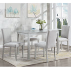 5 Piece Wooden Dining Table Set, Kitchen Table Set with a Rectangular Table and 4 Upholstered Chairs, Wooden Dining Room Table with Crystal Decoration and Chairs Set, Silver grey - Grand Goldman Shop