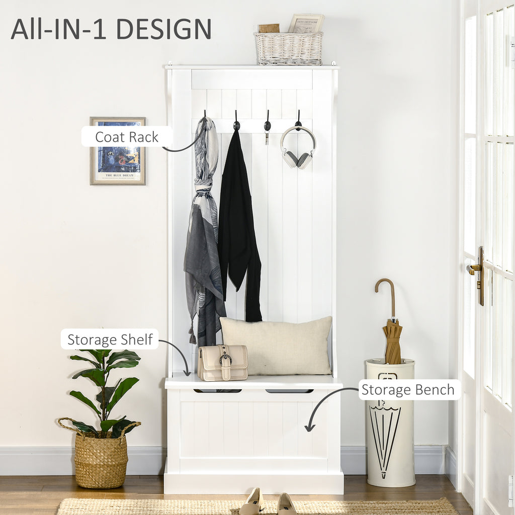 HOMCOM Hall Tree with Coat Rack, Storage and Sitting Bench, White - Grand Goldman Shop