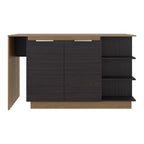Dwight Kitchen Bar Counter with Shelves and Cabinets, Black Wengue / Natural Oak - Grand Goldman Shop