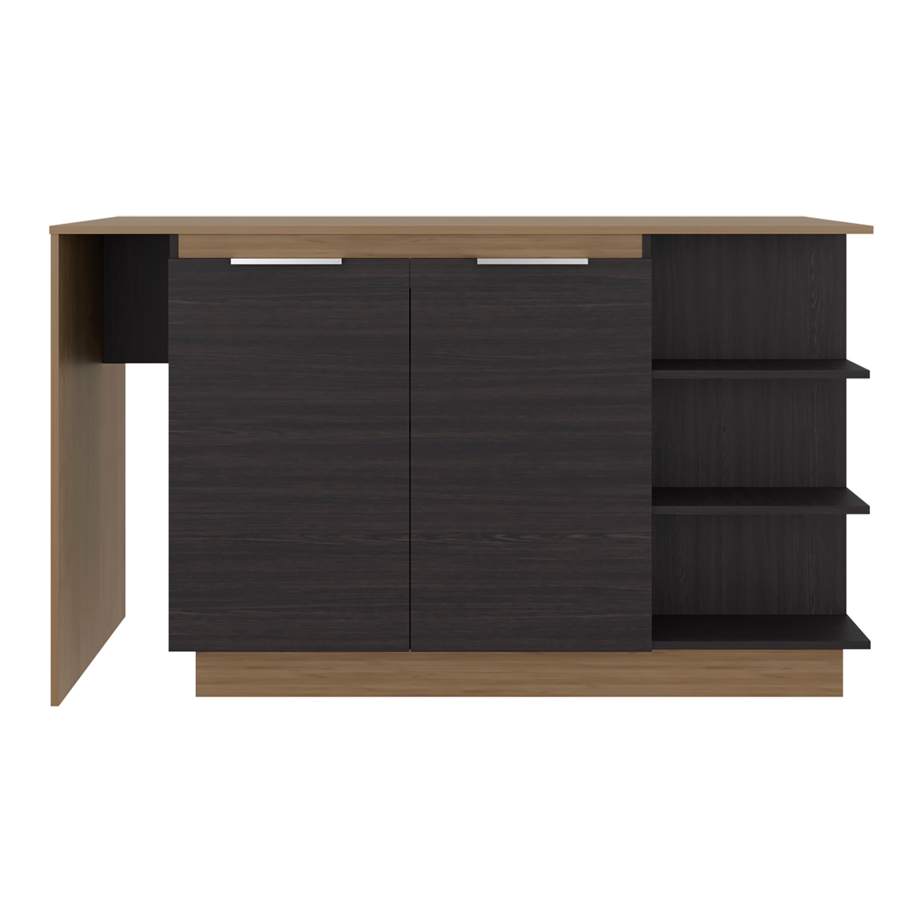 Dwight Kitchen Bar Counter with Shelves and Cabinets, Black Wengue / Natural Oak - Grand Goldman Shop