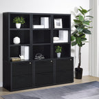 Geary Black 3-Shelf Bookcase with USB Charging and Lockable Drawer, Engineered Wood, 19.75 x 15.50 x 61.25 inches | Premium H