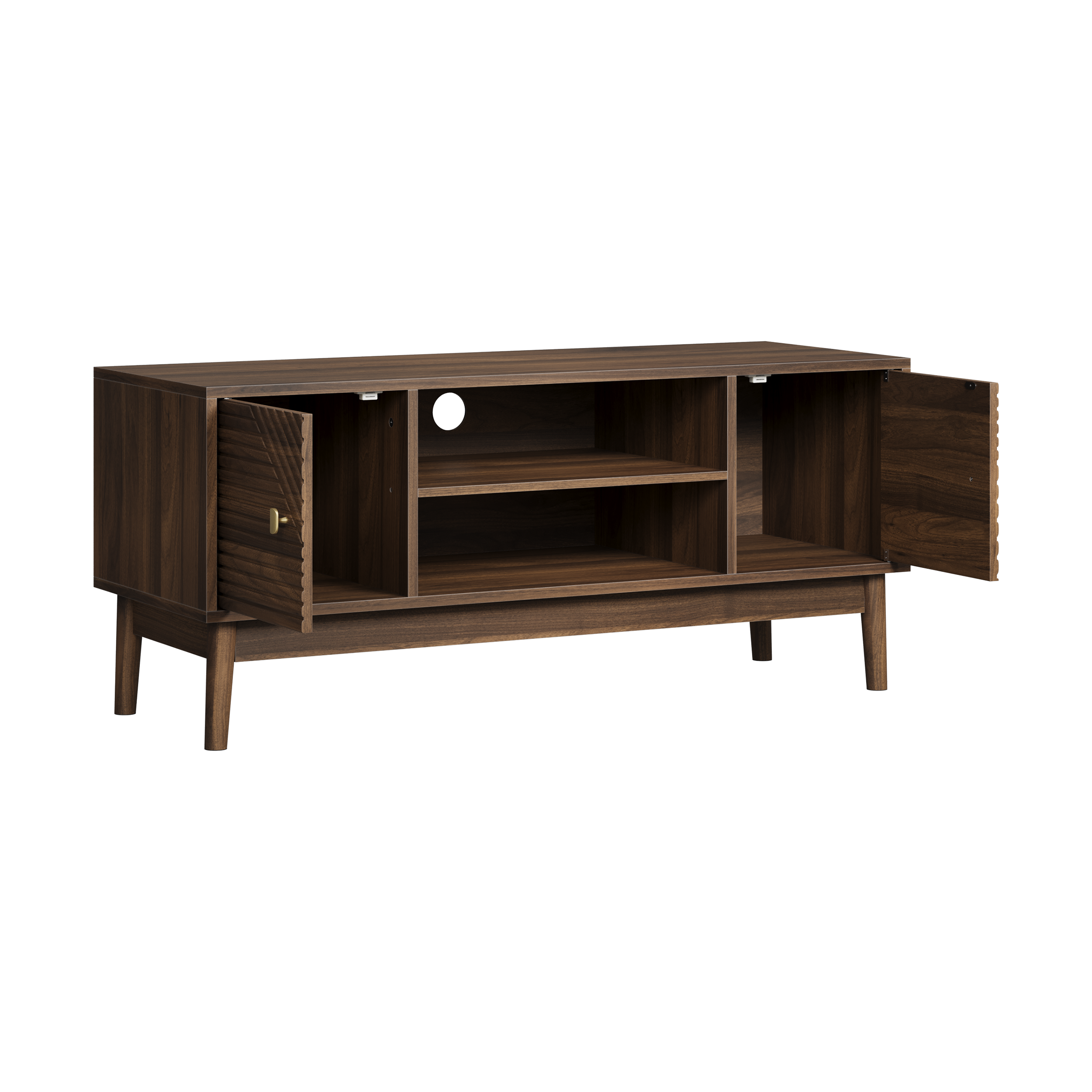 Mid-Century Modern TV Stand for 32/45 inch TV, Walnut MDF Entertainment Center with Storage, 43.31 inch Media Console Table for Living Room and Bedroom - Grand Goldman Shop