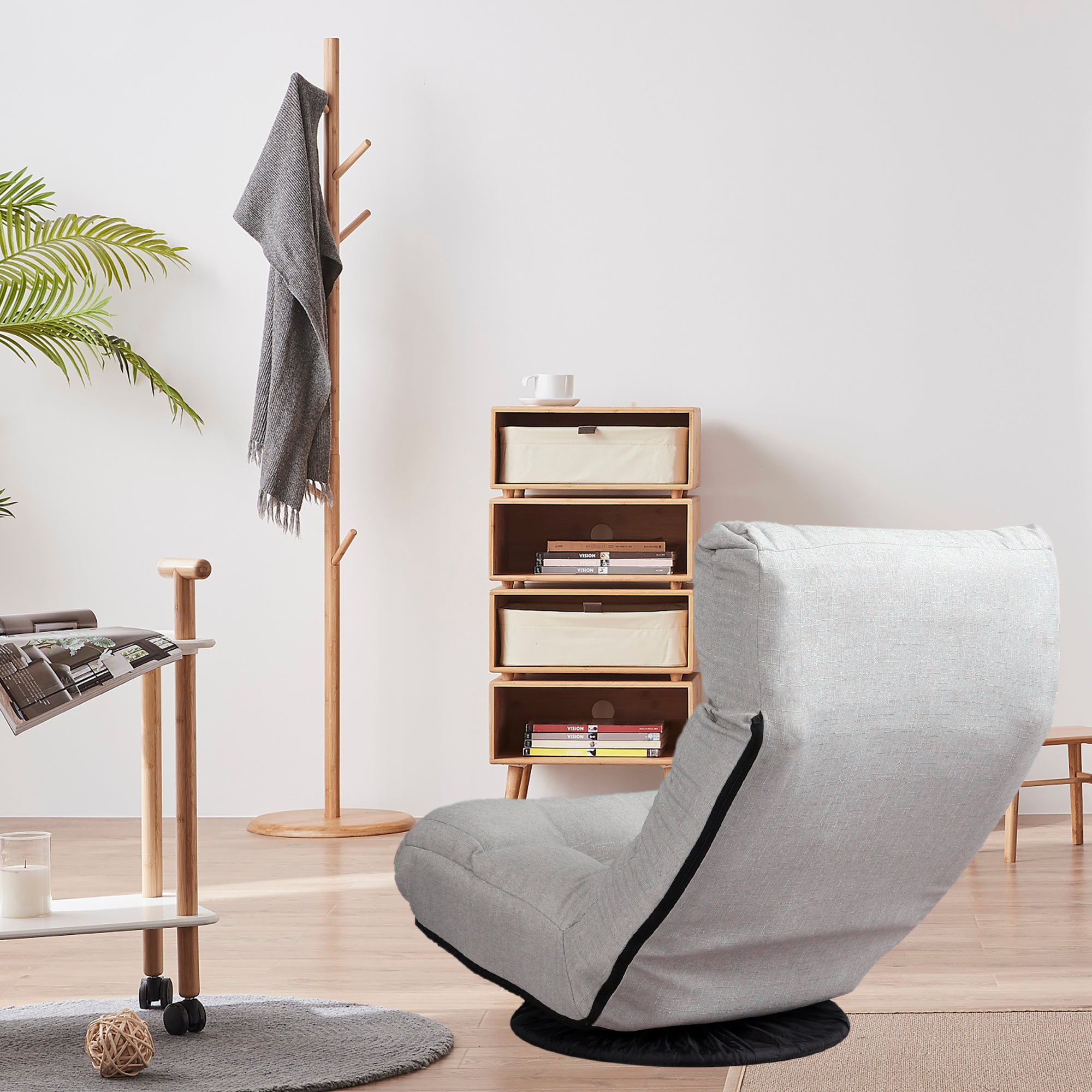 Japanese-Style  Gray with Metal Frame Adjustable Reclining Floor Chair – Tatami Lazy Sofa for Balcony or Bedroom - Grand Goldman Shop