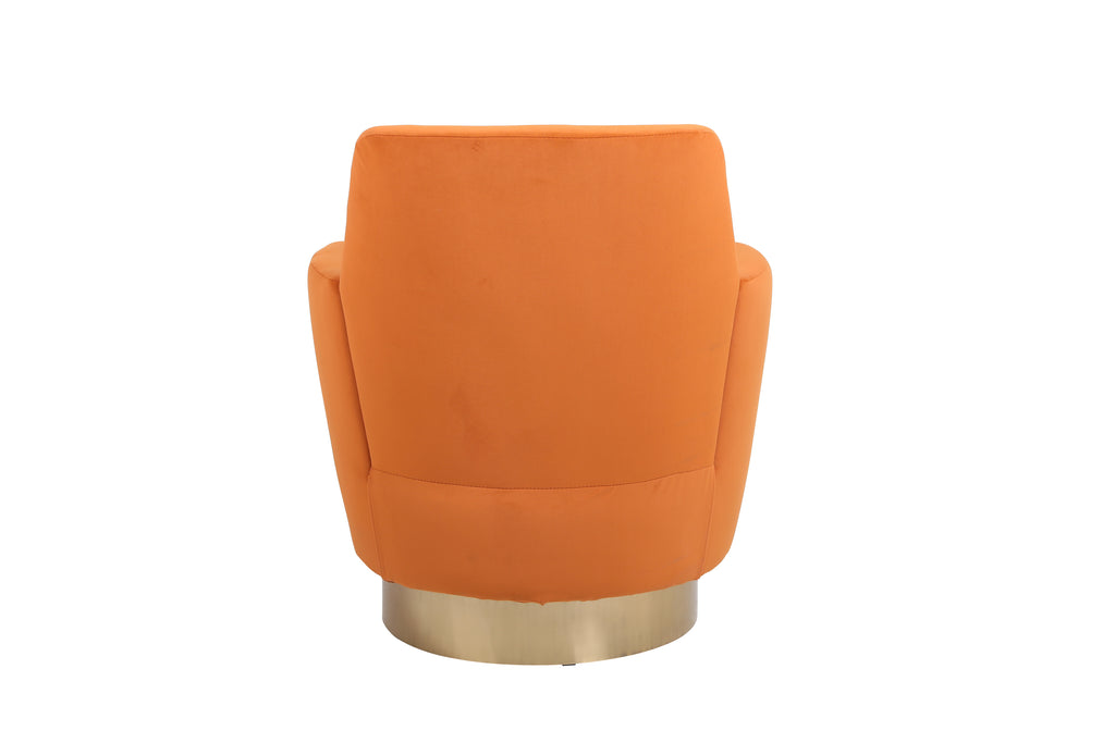 Velvet Swivel Barrel Chair, Swivel Accent Chairs Armchair for Living Room, Reading Chairs for Bedroom Comfy, Round Barrel Chairs with Gold Stainless Steel Base (Orange) - Grand Goldman Shop