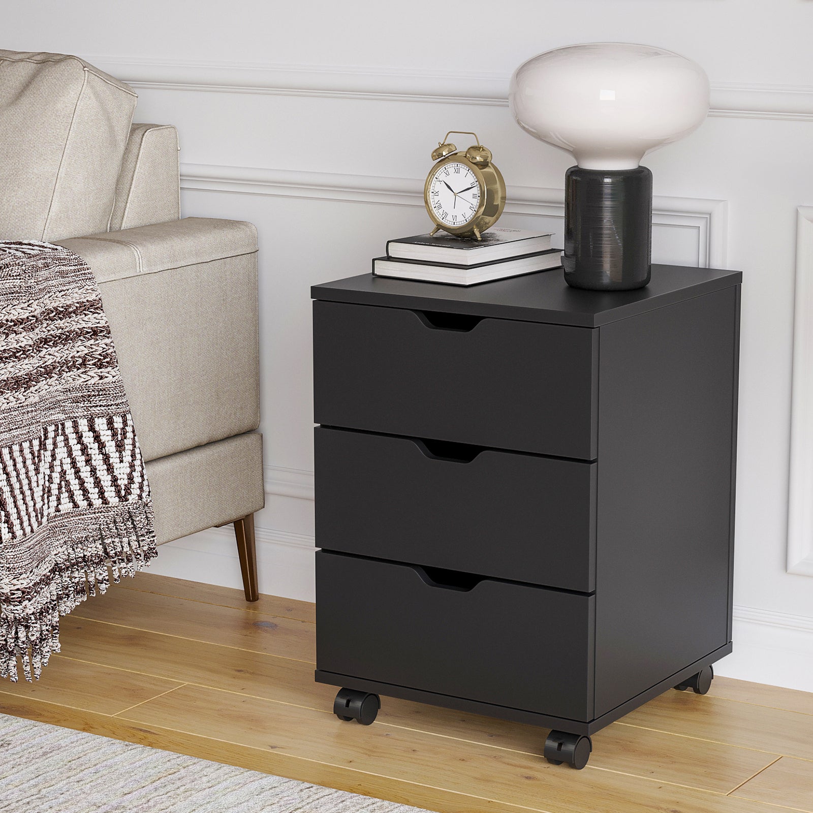 3-Drawer Vertical Filing Cabinet Rolling Wood Mobile File Cabinets Under Desk for Home Office with Casters (Fully Assembled) 